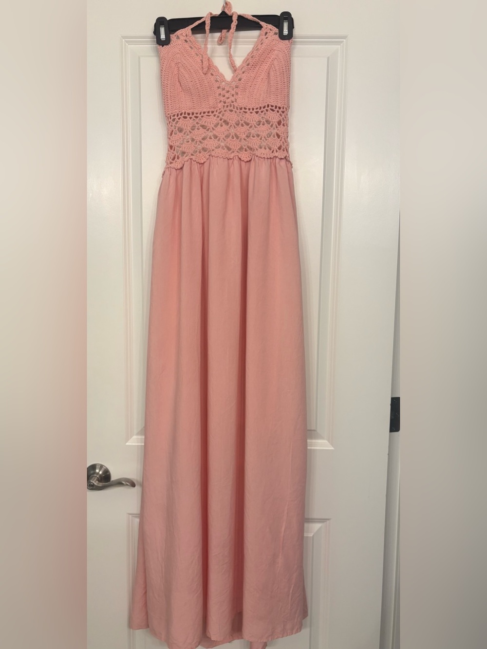 Crochet Bodice Pink Maxi Dress - Unbranded
